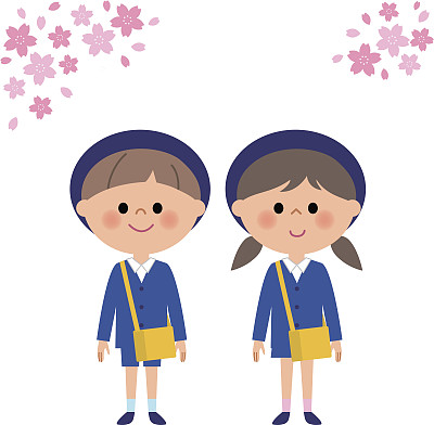 儿童,幼儿园学童,樱桃树,日本校服,吉野樱花正版矢量图素材下载