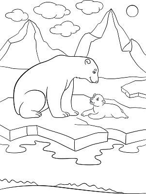 冰川融化北极熊绘画图片