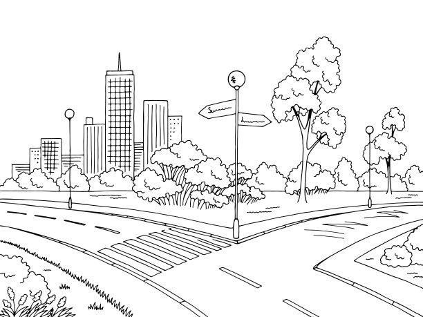 城市马路简笔画简单图片