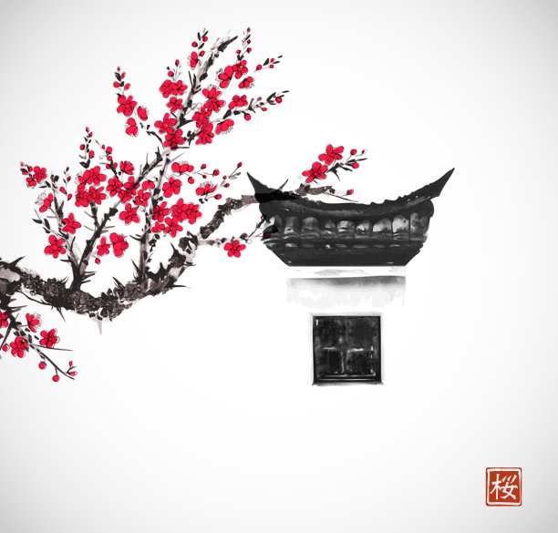 中国传统窗外风景画图片