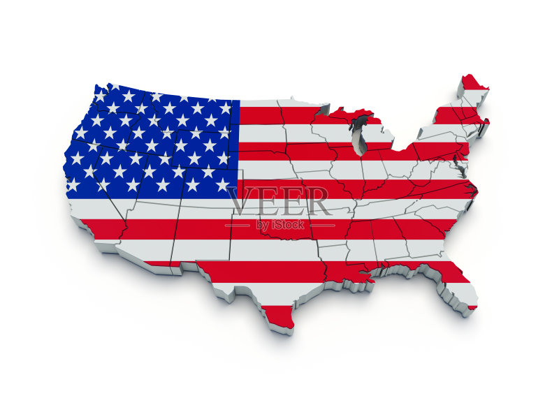 美国国旗地图。3D图片素材下载 - Veer图库