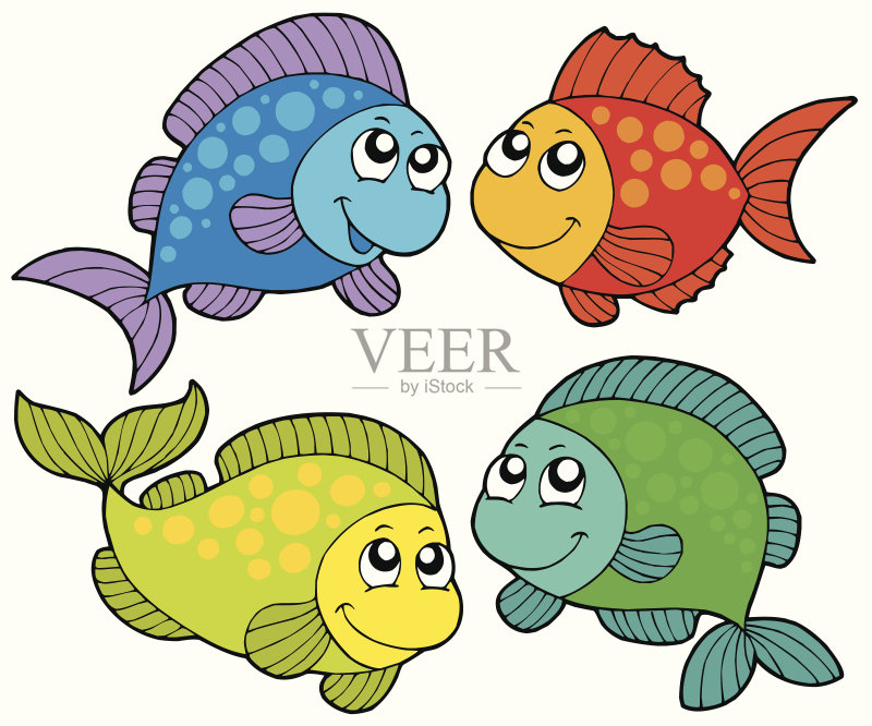可爱卡通鱼收藏插画素材下载 - Veer图库