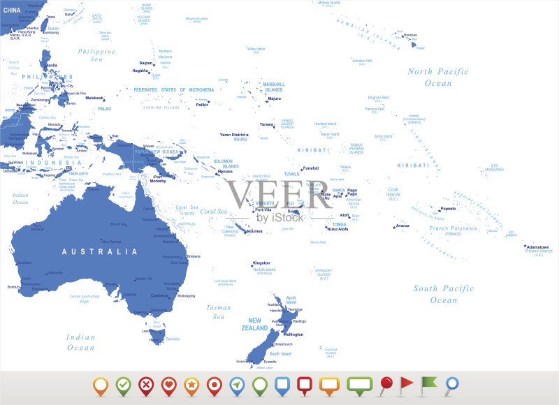 澳大利亚和大洋洲 - 地图和导航图标 - 插图矢量