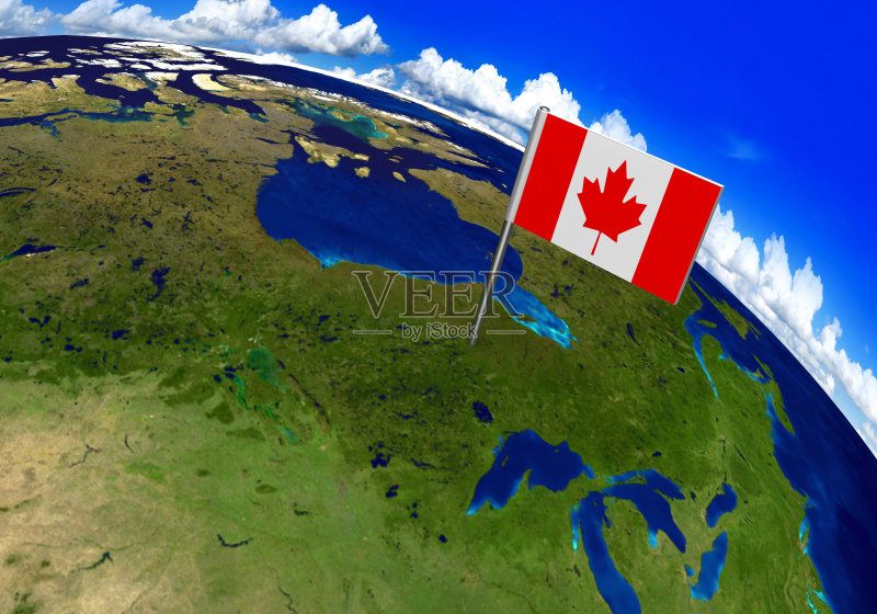 国旗在加拿大国家的世界地图上图片素材下载 