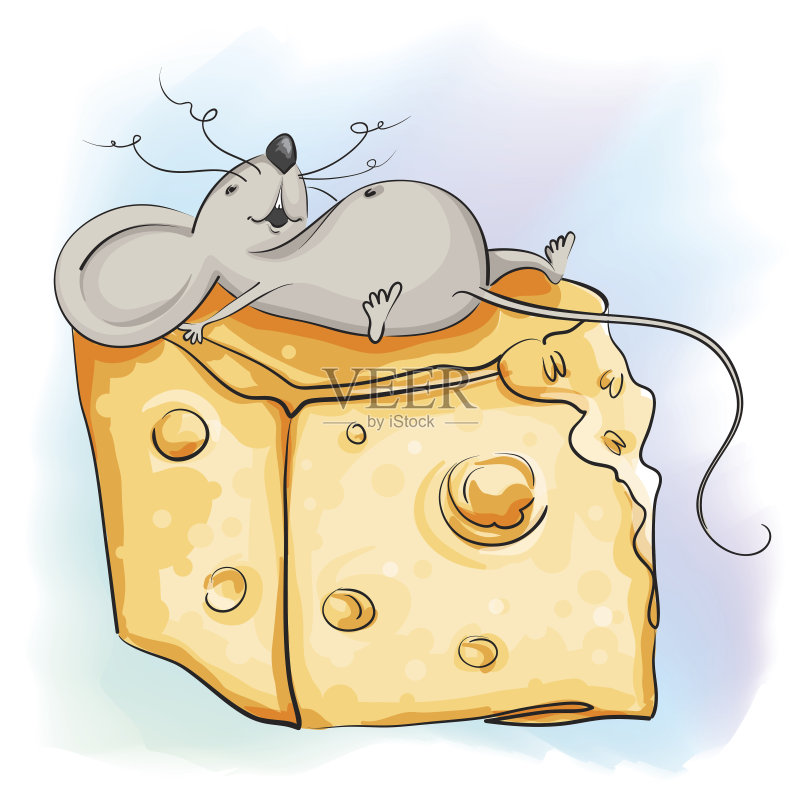 有趣的卡通老鼠躺在奶酪里矢量图素材下载 - V