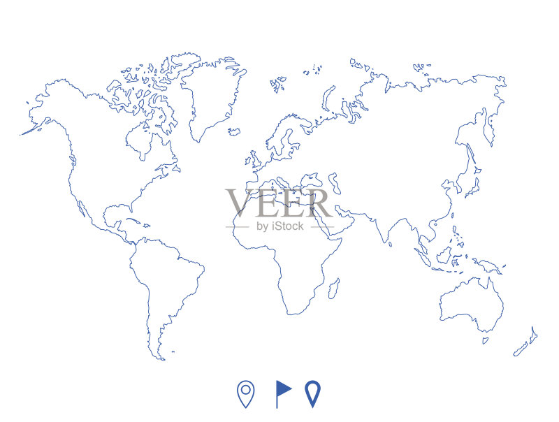 政治世界蓝色地图和轮廓插图矢量图素材下载 