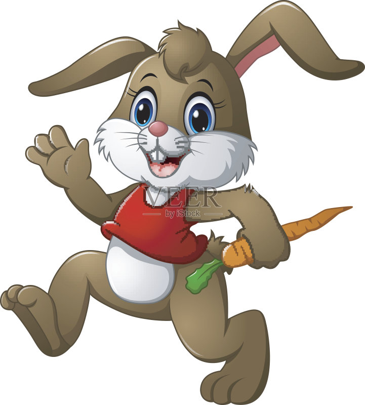 有趣的兔子卡通拿着胡萝卜矢量图素材下载 - V