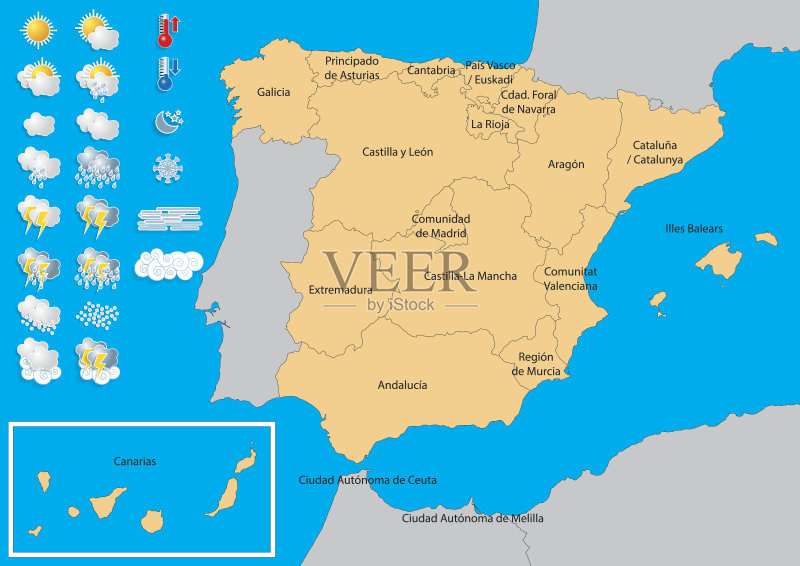 西班牙地图天气矢量图素材下载 - Veer图库