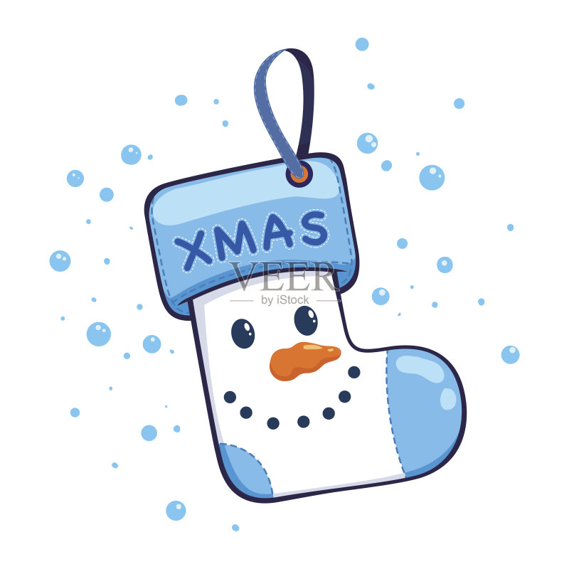 雪人圣诞袜挂挂装饰矢量图素材下载 - Veer图库