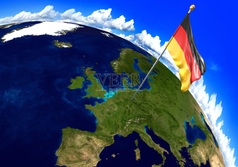 德国国旗标志着世界地图上的国家位置图片素材