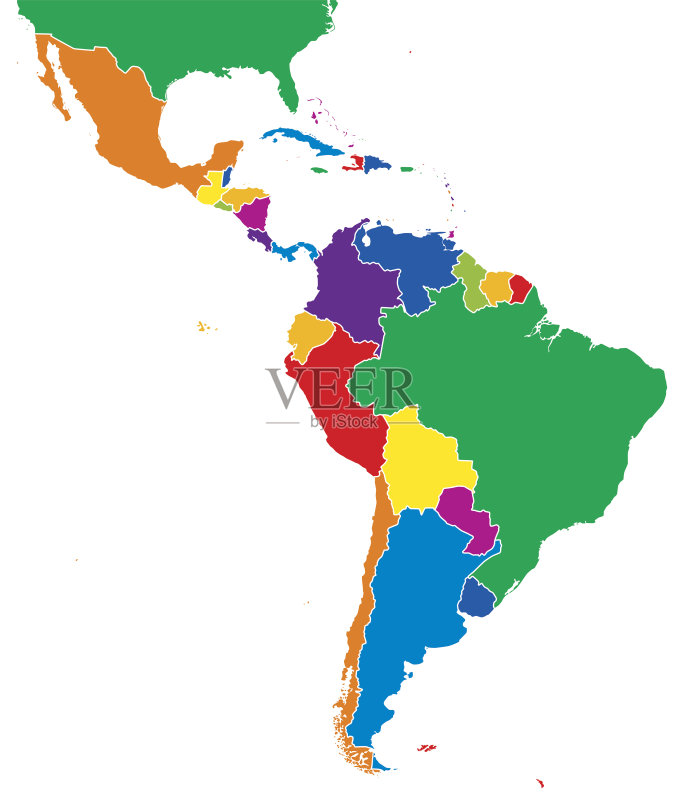 拉丁美洲单状态地图全彩矢量图素材下载 - Ve