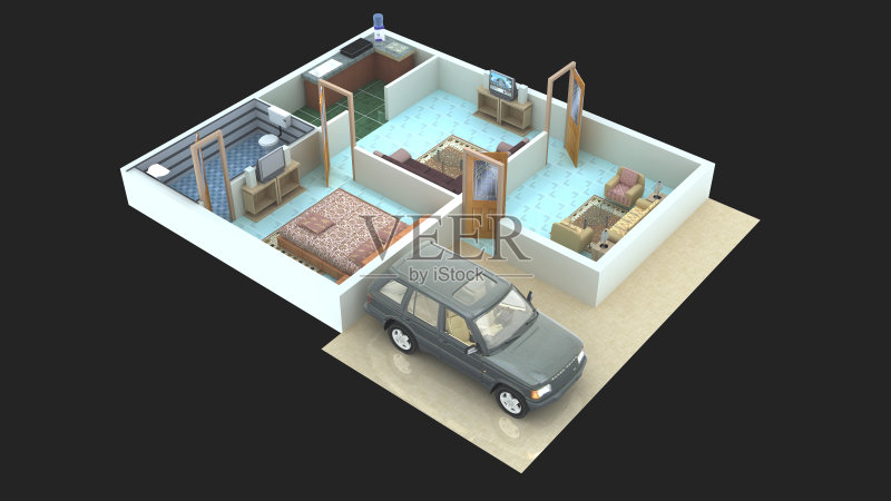 室内平面图18为家庭一楼 - 3D图片素材下载 - 
