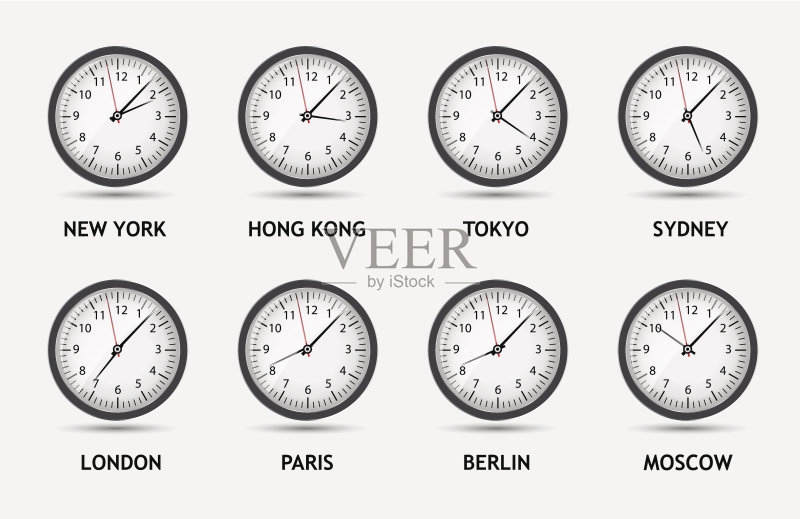 时钟显示时区世界时间矢量图素材下载 - Veer图
