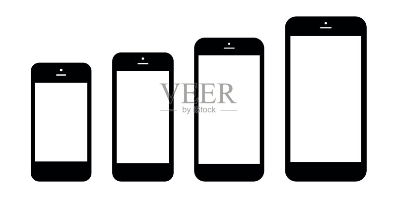 白色背景上孤立的智能手机图标设置平面风格黑