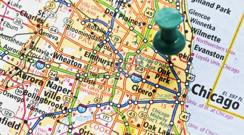 一个非常详细的伊利诺伊州地图,放大在芝加哥