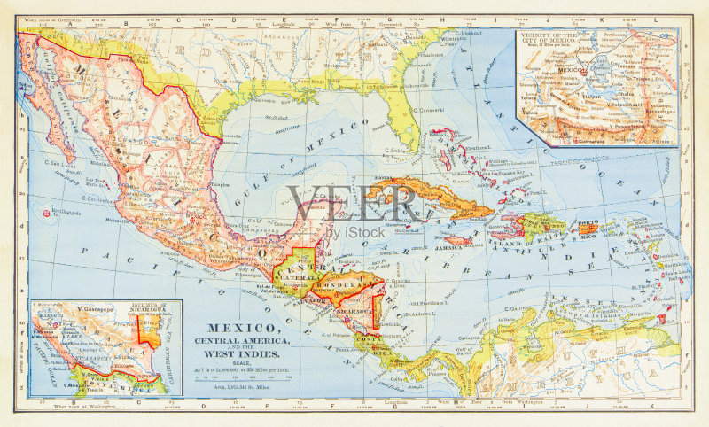 1883年中美洲地图插画素材下载 - Veer图库