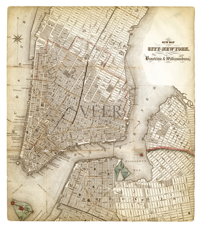 纽约市地图1840插画素材下载 - Veer图库