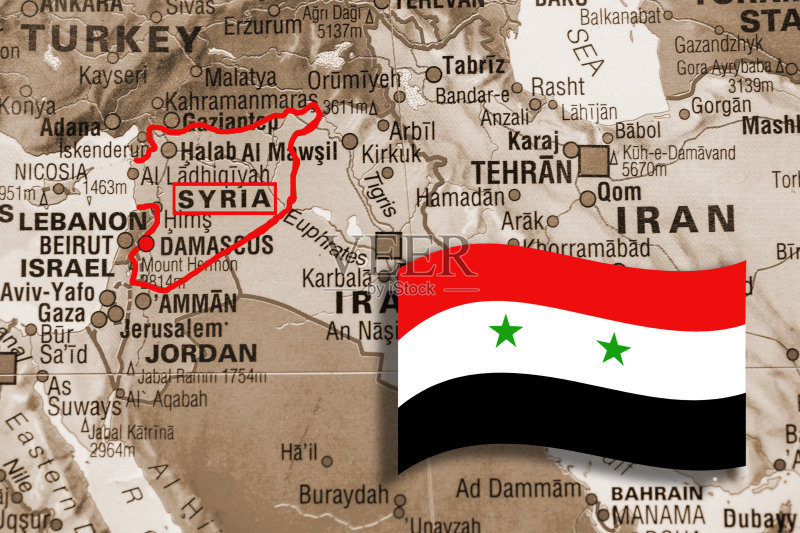 中东国家地图专注叙利亚。旗。图片素材下载_