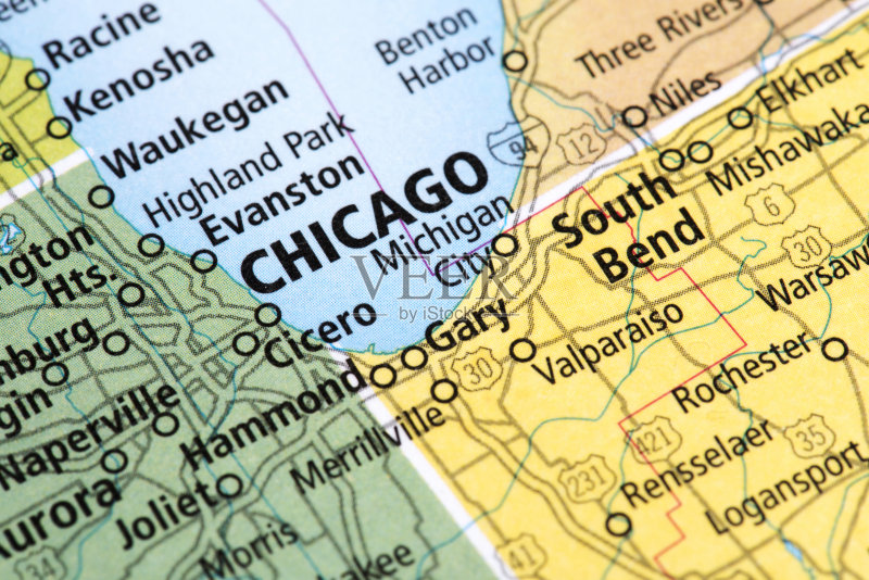 芝加哥,美国伊利诺伊州的地图图片素材下载 - 