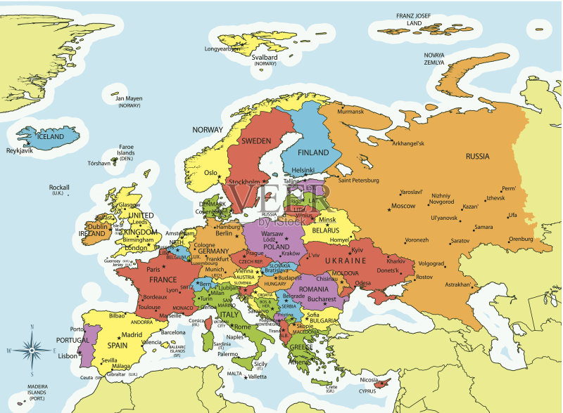 欧洲地图国家和城市矢量图素材下载 - Veer图库