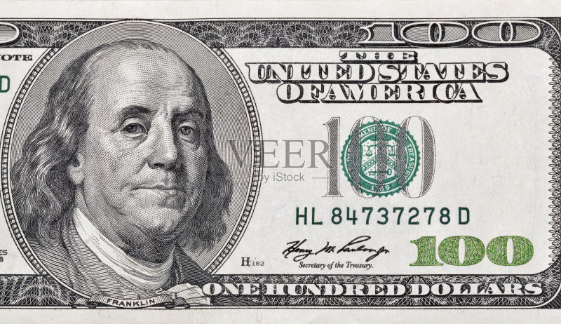一百美元钞票片段特写照片素材