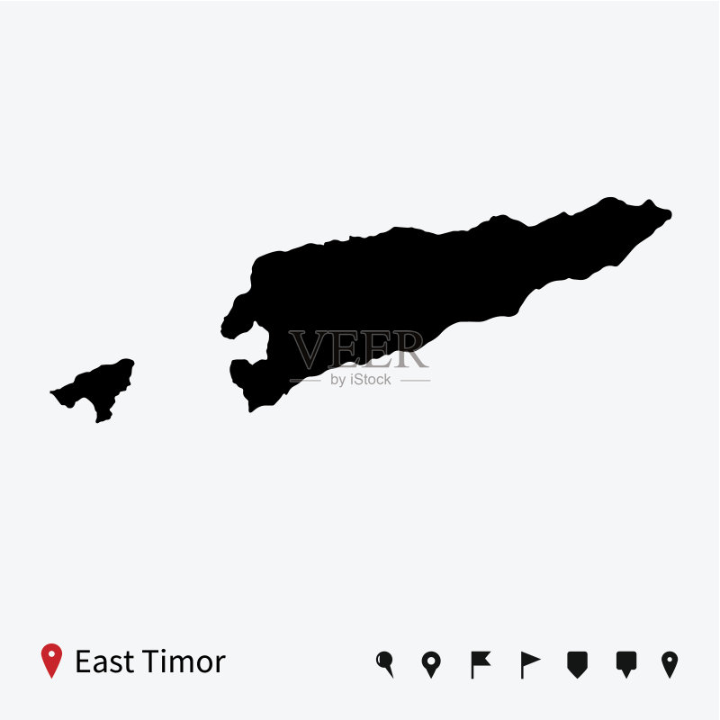 东帝汶的高详细矢量地图导航引脚。矢量图素材