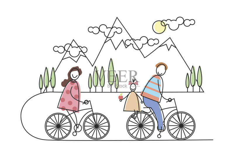 快乐家庭骑自行车,山地自行车,带孩子的父母