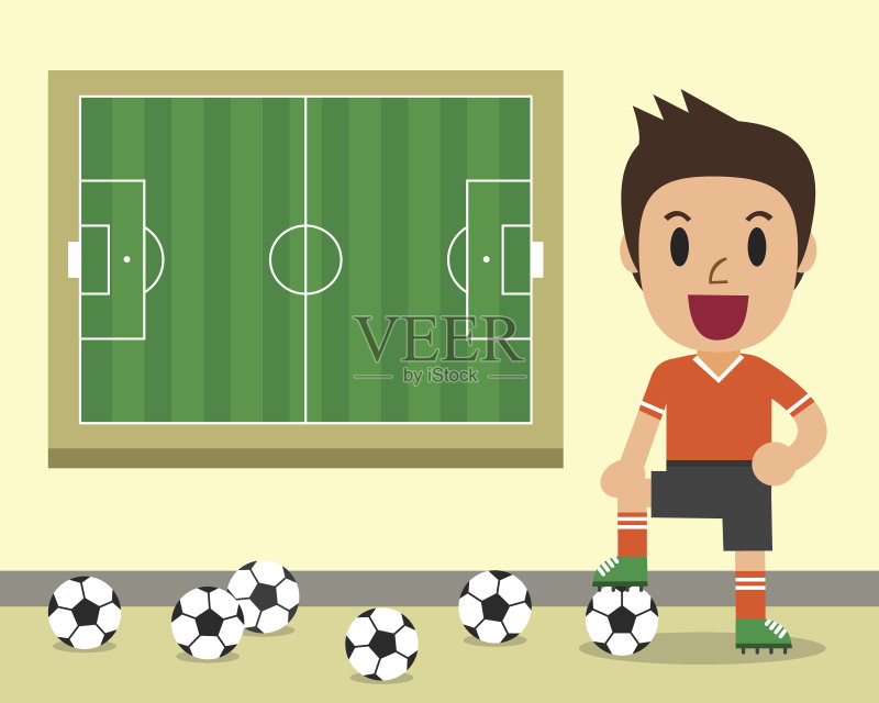 卡通男足球员和足球场模板矢量图素材下载 - V