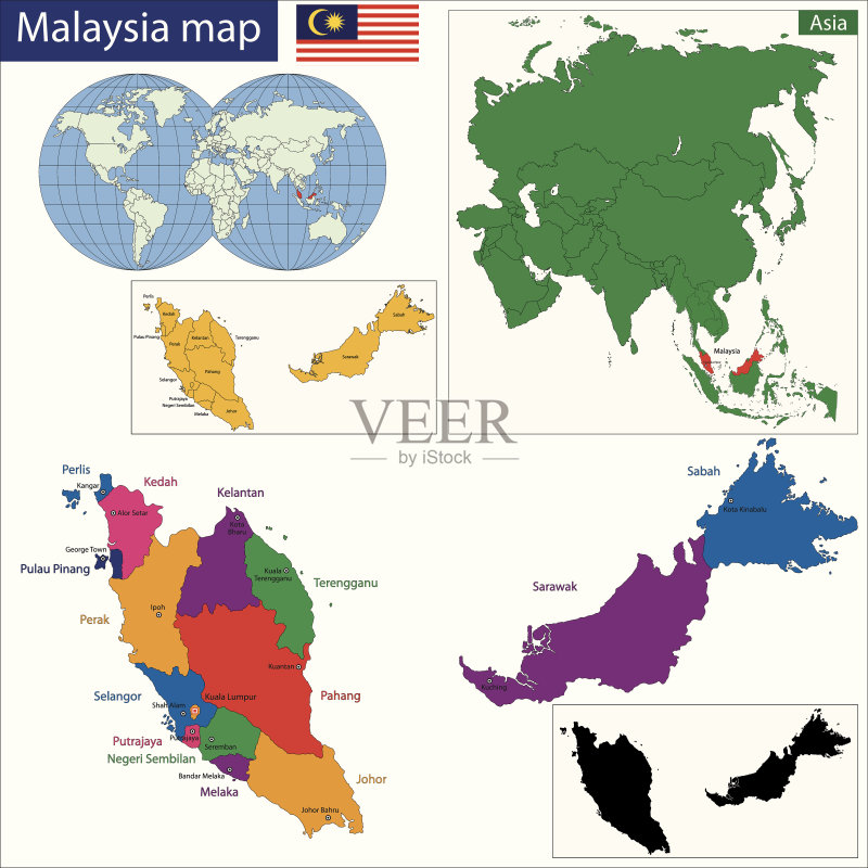 马来西亚地图矢量图素材下载 - Veer图库