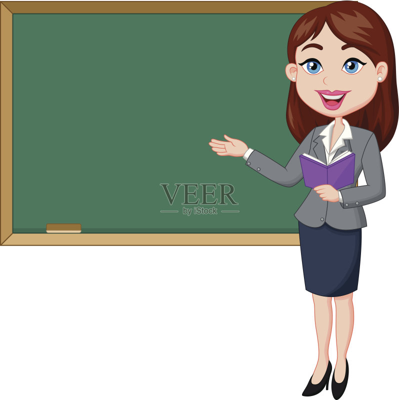 卡通女老师站在黑板旁边矢量图素材下载 - Ve