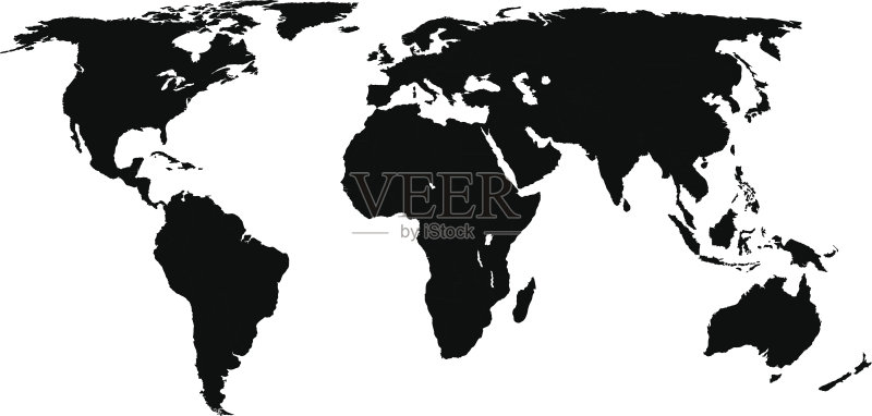 黑白地图的世界矢量图素材下载 - Veer图库