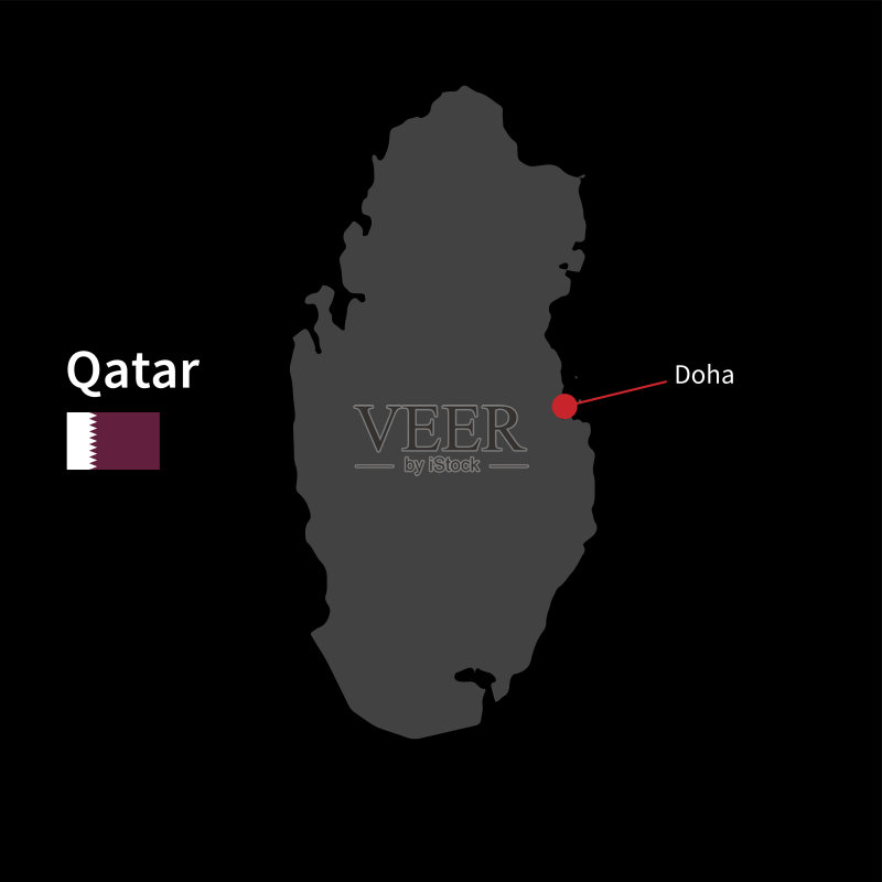 卡塔尔详细地图和首都多哈与国旗矢量图素材下