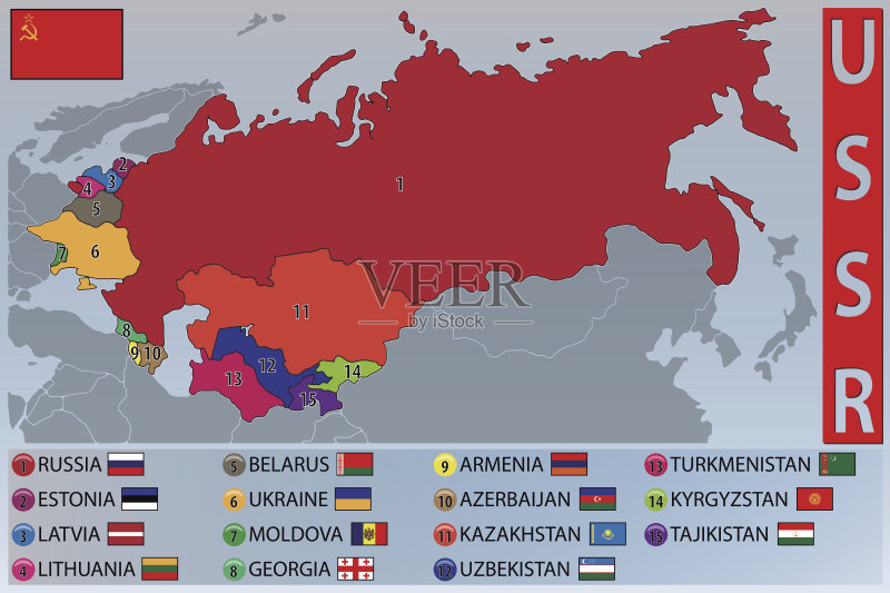 前苏联共和国地图和旗帜矢量图素材下载 - Ve