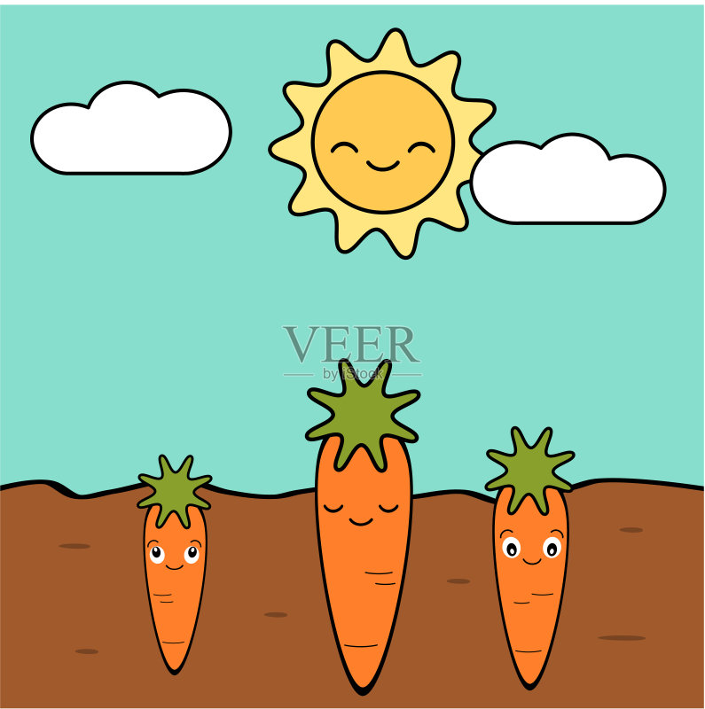 可爱的卡通胡萝卜在花园矢量图矢量图素材下载