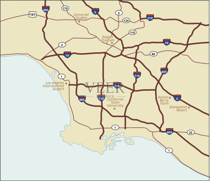 洛杉矶加州地图矢量图素材下载 - Veer图库