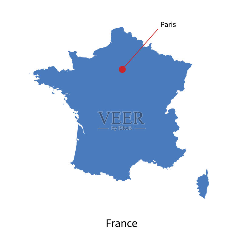 详细的法国和首都巴黎的矢量地图矢量图素材下