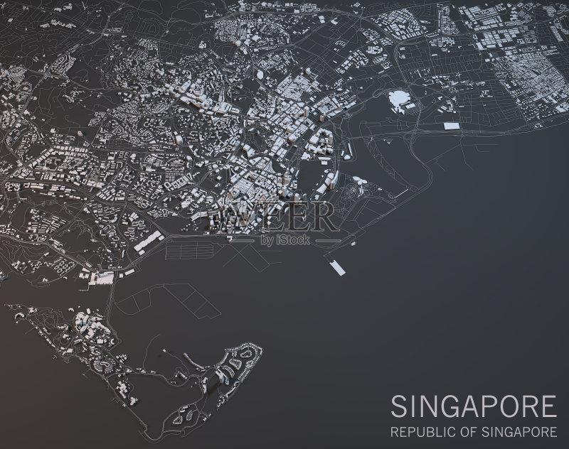 新加坡地图,卫星视图,城市,新加坡共和国图片素