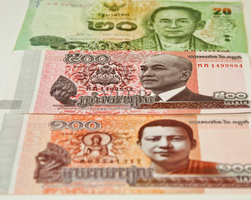 东南亚货币:柬埔寨瑞尔和泰铢图片素材下载 - Veer图库