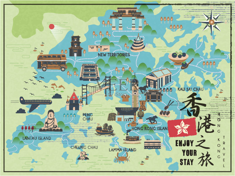 香港旅游地图矢量图素材下载 - Veer图库