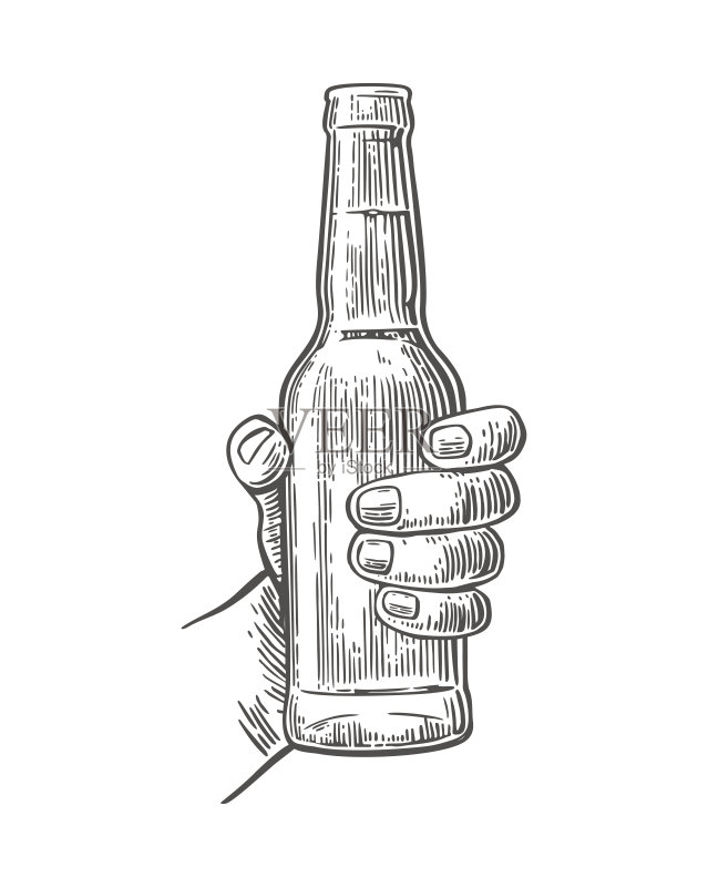 拿啤酒瓶的手速写图片