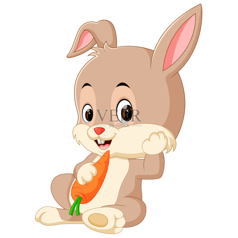 持有胡萝卜的卡通快乐兔子矢量图素材下载 - V