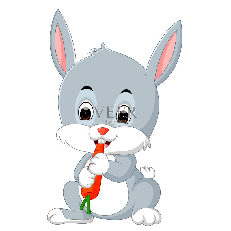 吃胡萝卜的卡通快乐兔子矢量图素材下载 - Ve