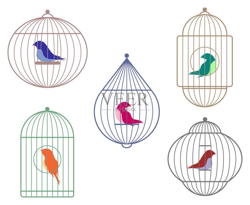鸟在鸟笼里简单的画图片