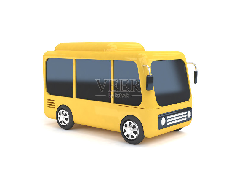 3d黄色公共汽车卡通风格白色背景3d渲染图片
