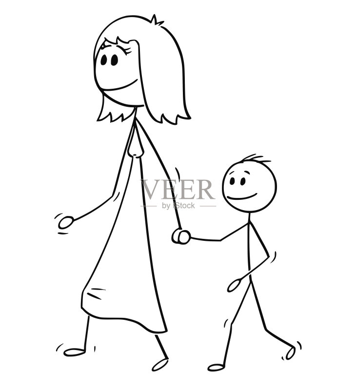 母亲和儿子手绘图图片